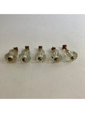 Lot 5 Vintage Clear Glass Drawer Pulls Knobs 1" Decagon Antique